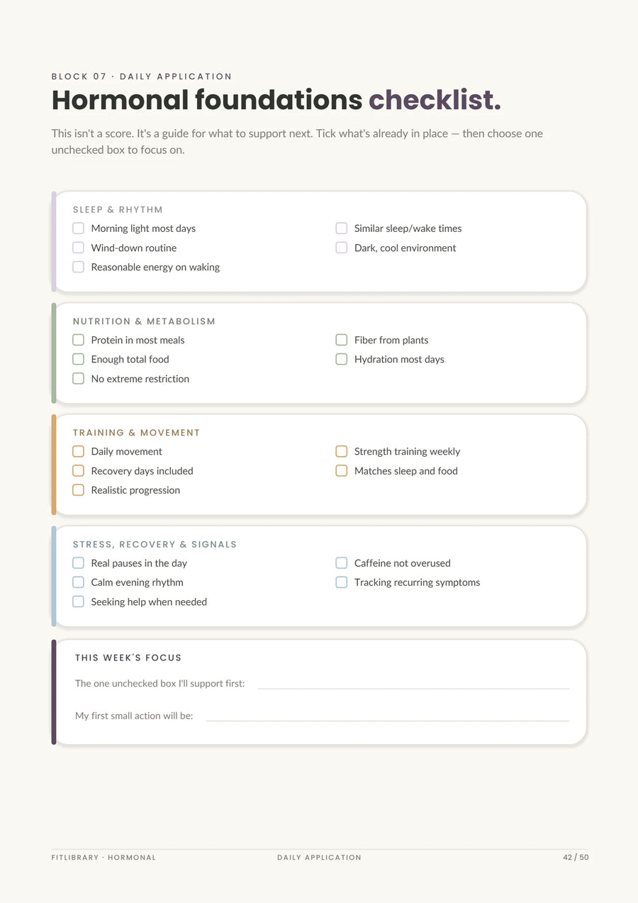 Hormonal eBook daily routine and foundations checklist page.