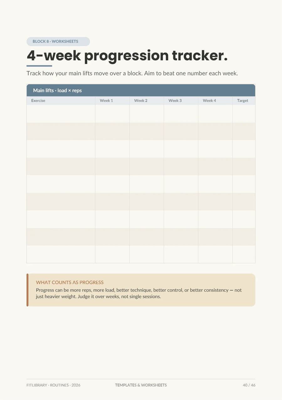 Routines eBook workout and progression tracking worksheet.