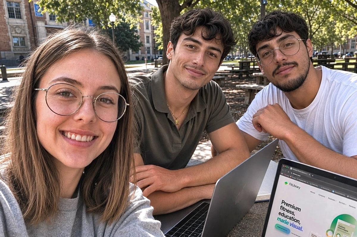 The three people behind FitLibrary working together on campus