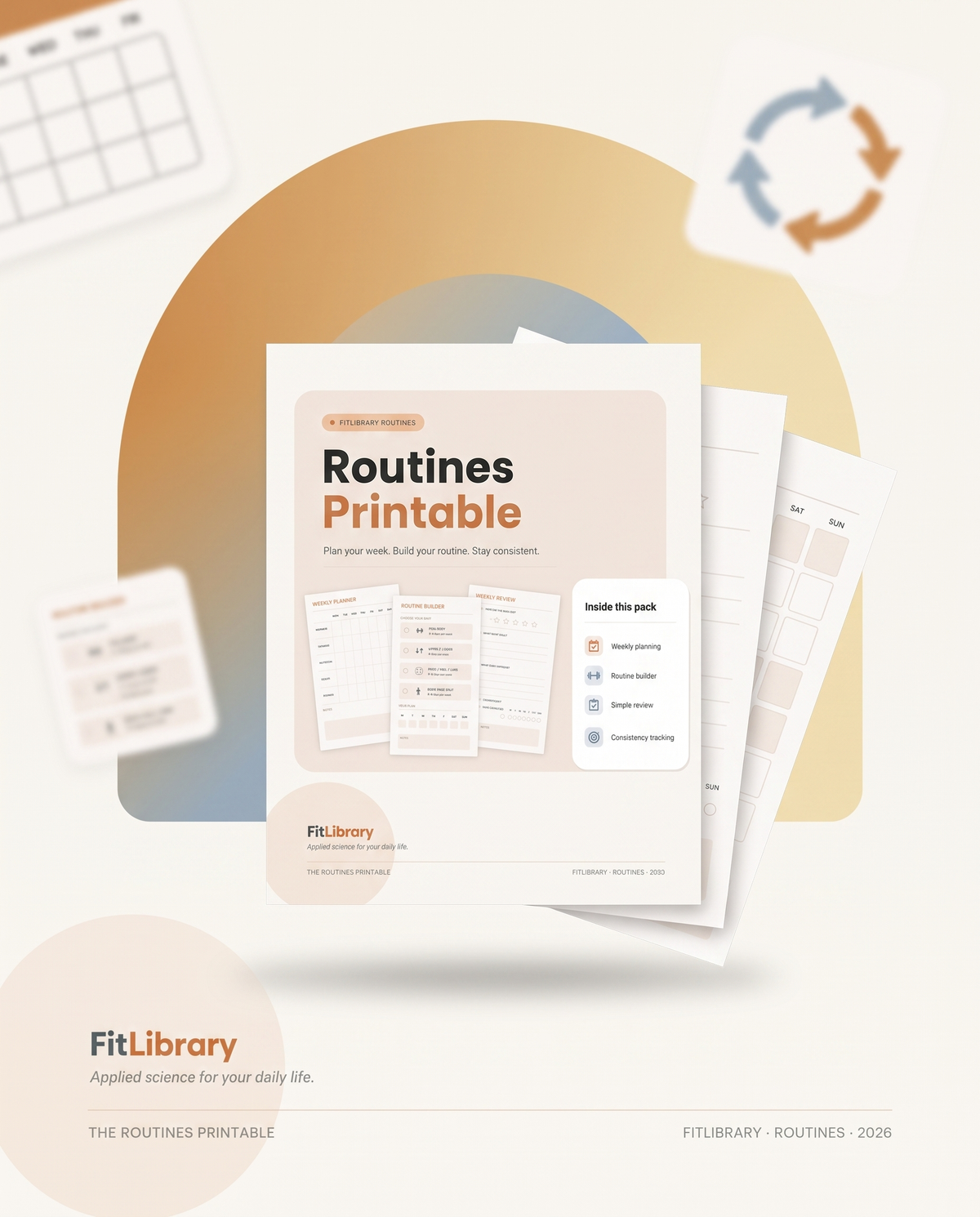 Cover of the FitLibrary Routines Practical Pack of printable planners and trackers