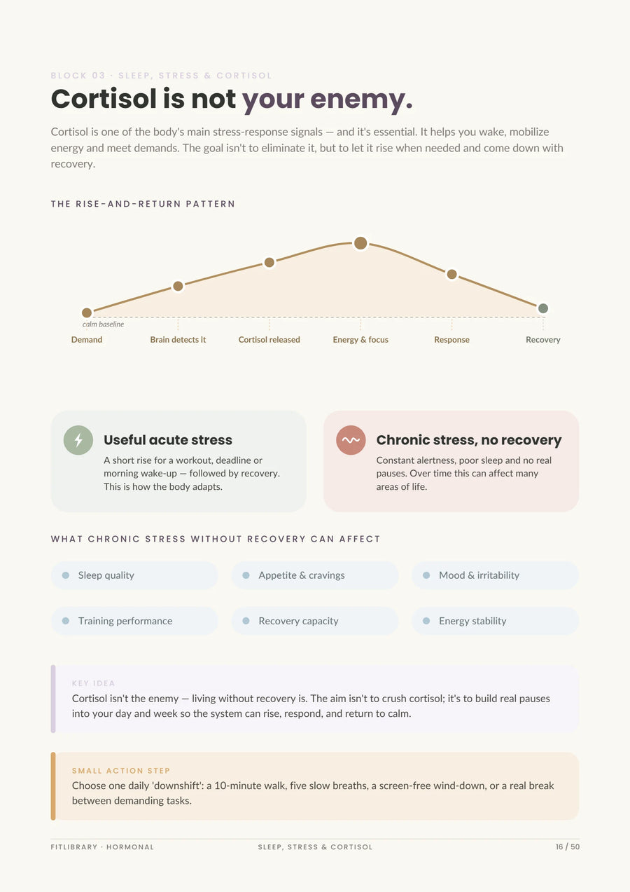 Hormonal eBook page on stress and cortisol with recovery context.