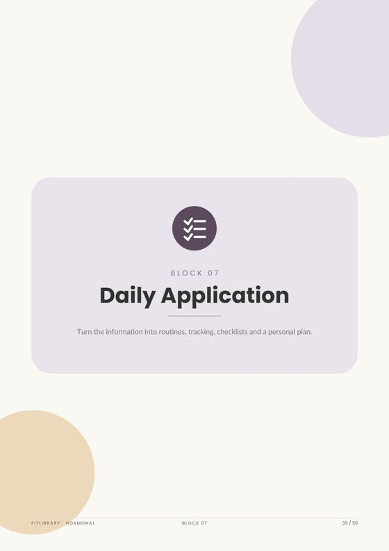 Hormonal Practical Pack opening page introducing daily application, tracking, checklists and a personal plan.