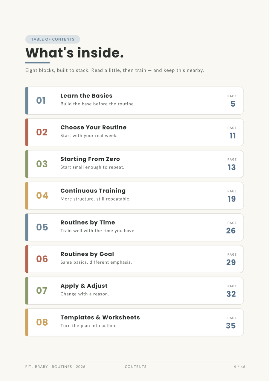 Routines eBook page showing how to choose a routine starting from your real week.