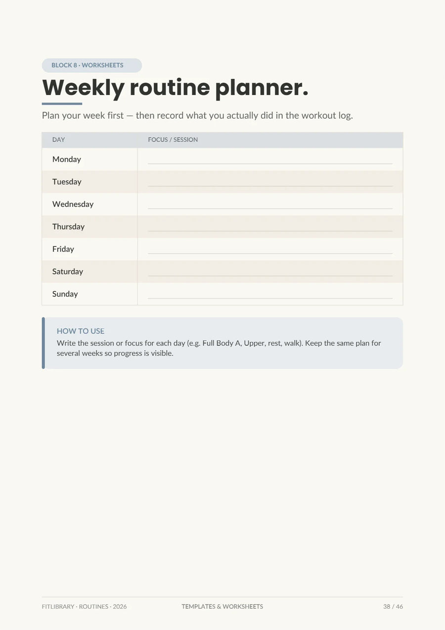Routines eBook page on planning, tracking and adjusting with a reason.