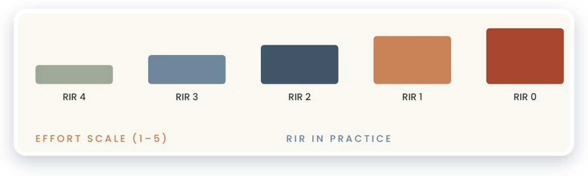 The reps-in-reserve effort scale from RIR 4 down to RIR 0, as shown in the Training eBook.