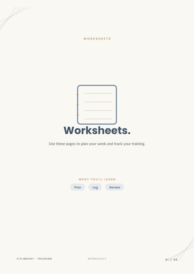 Training Practical Pack opening page introducing worksheets for planning and logging training.